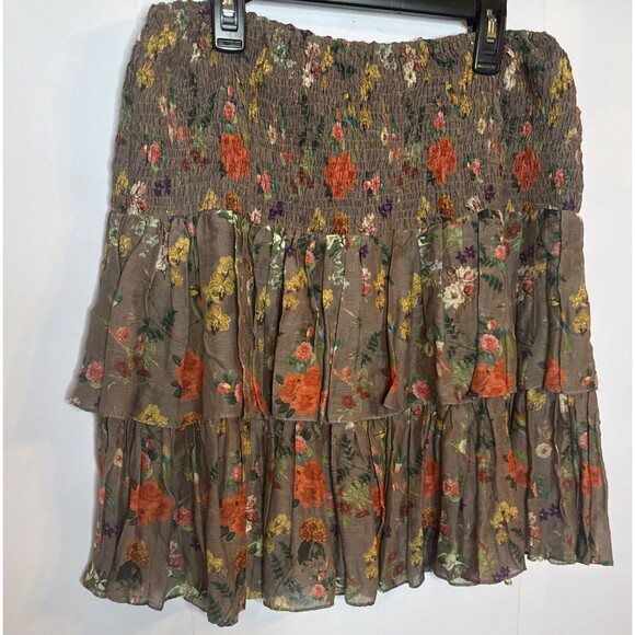 Carolina K‎ Womens Mini Skirt Silk Smocked S Tiered Boho Floral Feminine Ruffle - Picture 2 of 5